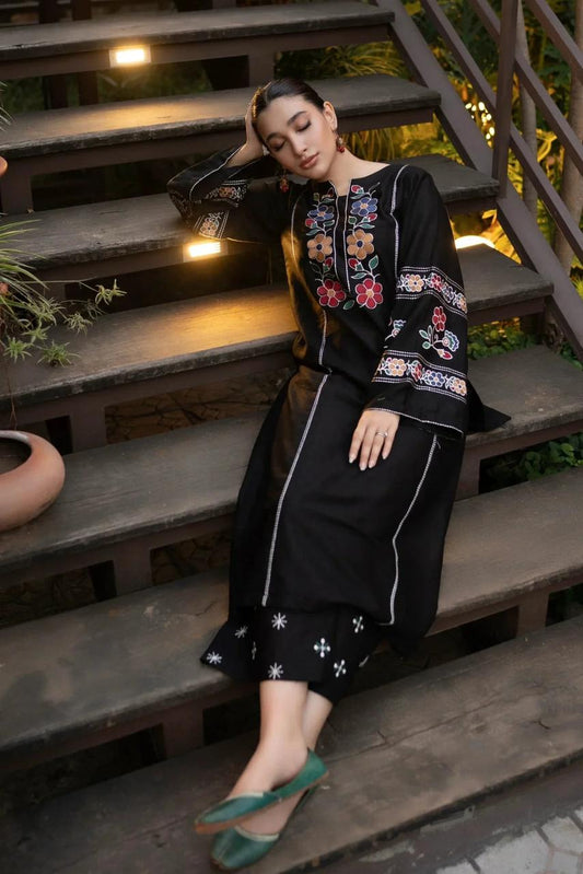 BLACK Embroidered 2PC-Outfit