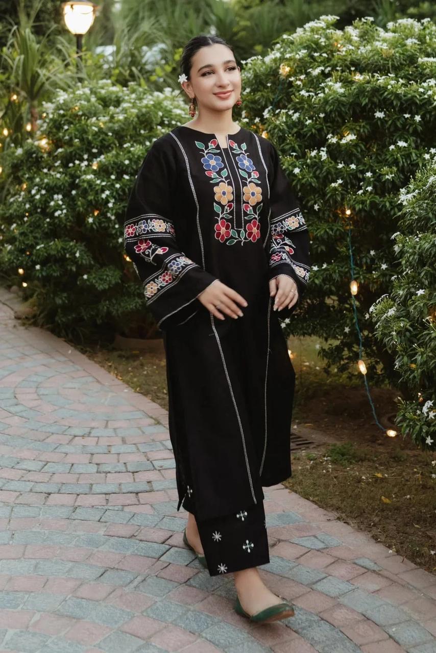 BLACK Embroidered 2PC-Outfit