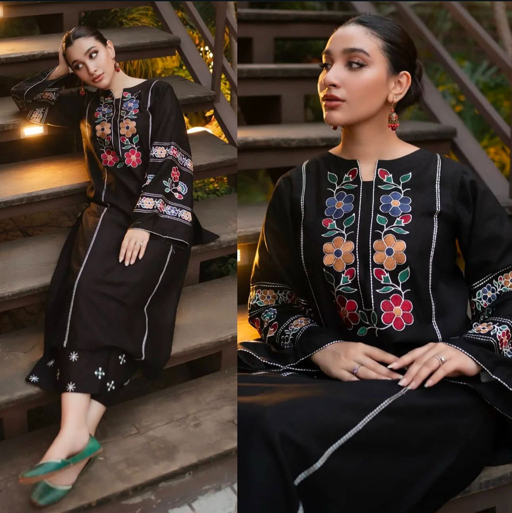 BLACK Embroidered 2PC-Outfit