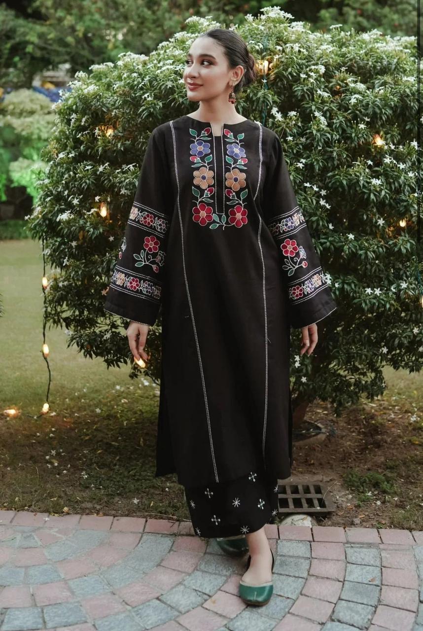 BLACK Embroidered 2PC-Outfit